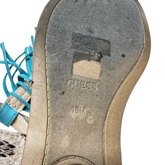 Guess Turquoise Fringe and Snakeskin Print Sandals (10) - Picture 11 of 11